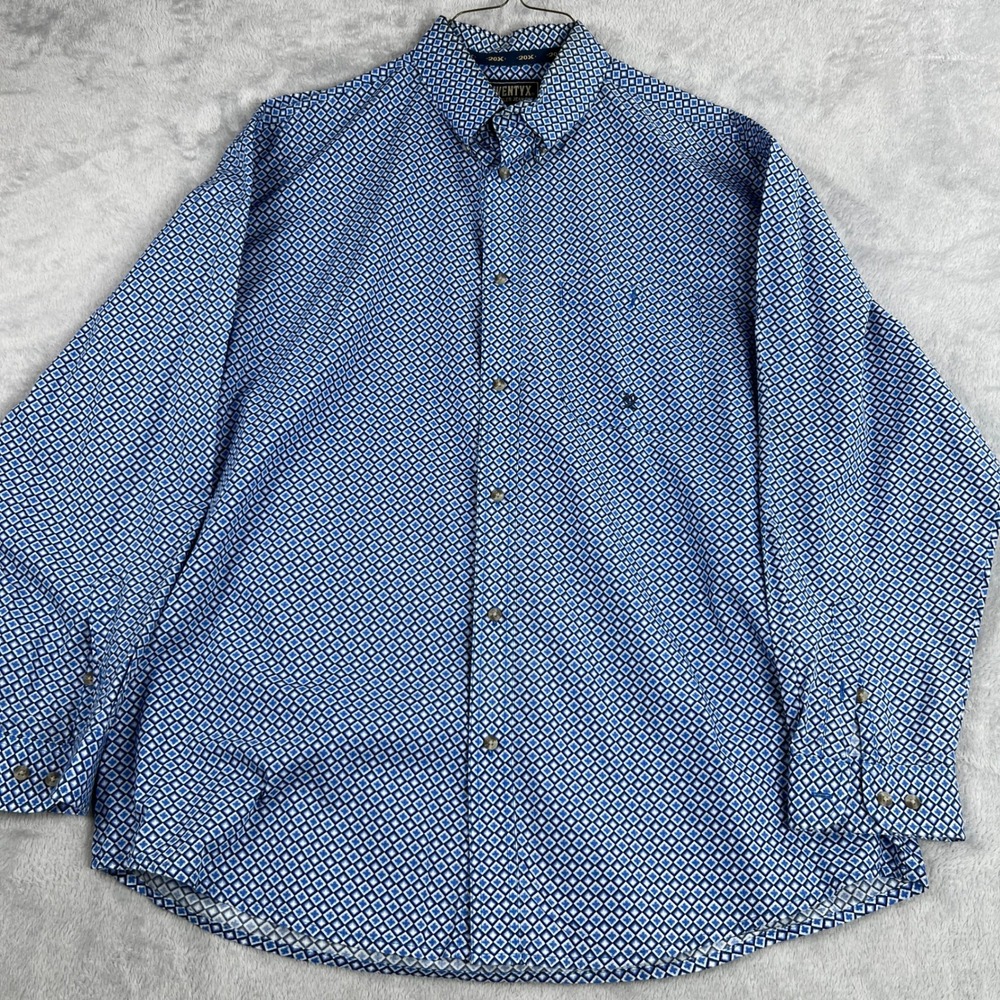 Wrangler TwentyX Geometric Diamond Western Shirt XL Blue Men Short Sleeve Button